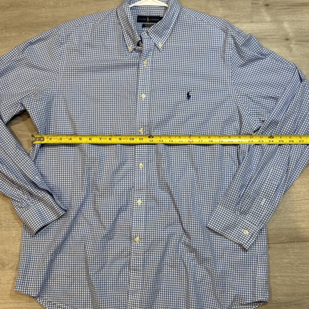 Polo Ralph Lauren Stretch Shirt Mens‎ XL Blue White Oxford Pony Gingham Check - Picture 3 of 7